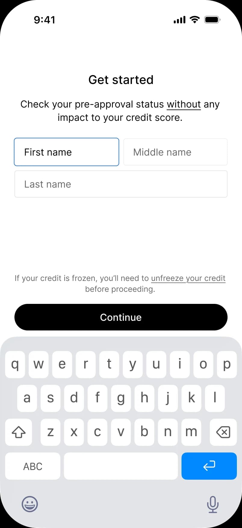 Get started screen